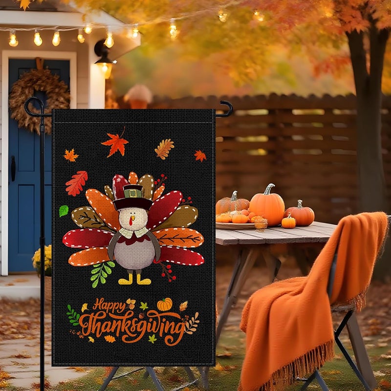 Agroon Fall Thanksgiving Turkey Garden Flag 12x18 Inch, Double Sided Bless Harvest Holiday Burlap Yard Flag for Outdoor Decoration - Image 2